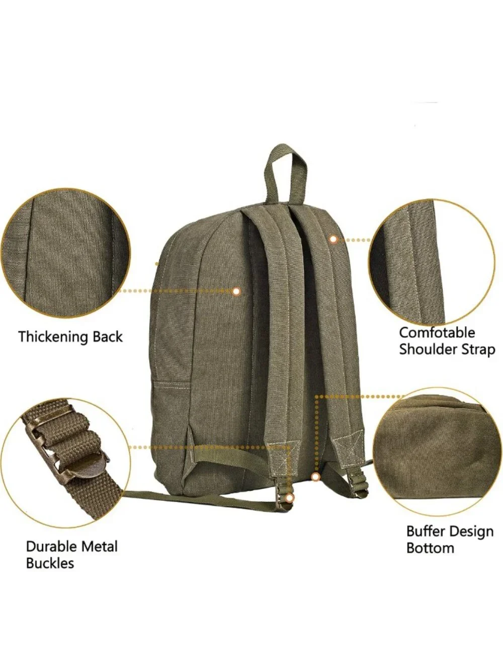 Durable Canvas College Rucksack Laptop Backpack for Travel & School - Military